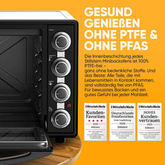 Stillstern CYCLONE PRO+ Mini-oven met convectie 35L, Pizza Ø28, CYCLONE PRO+ anti-aanbaklaag, ontdooien, 2-uurs timer, camping mini oven hete lucht pizzaoven mini-oven kleine kippengrill