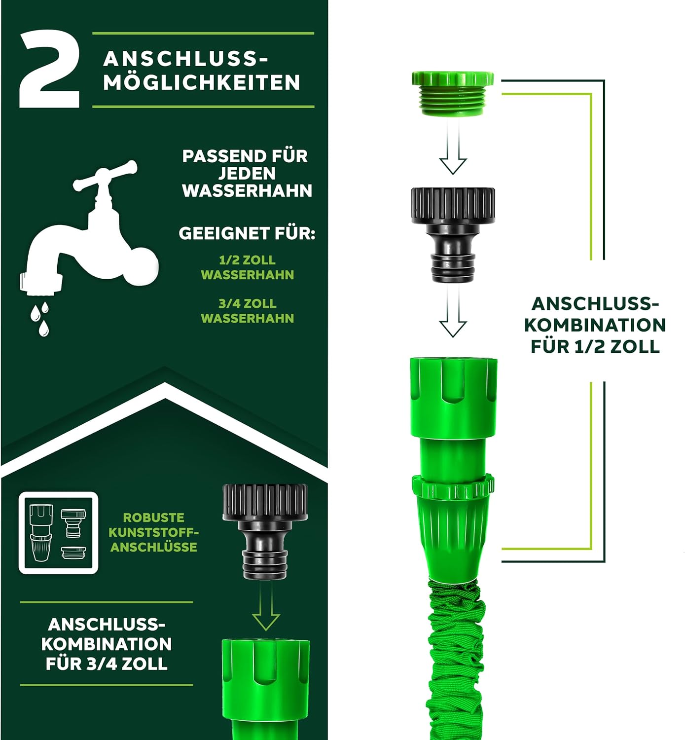 Flexibele Tuinslang - Inc. sproeikop - 15 meter - Groen
