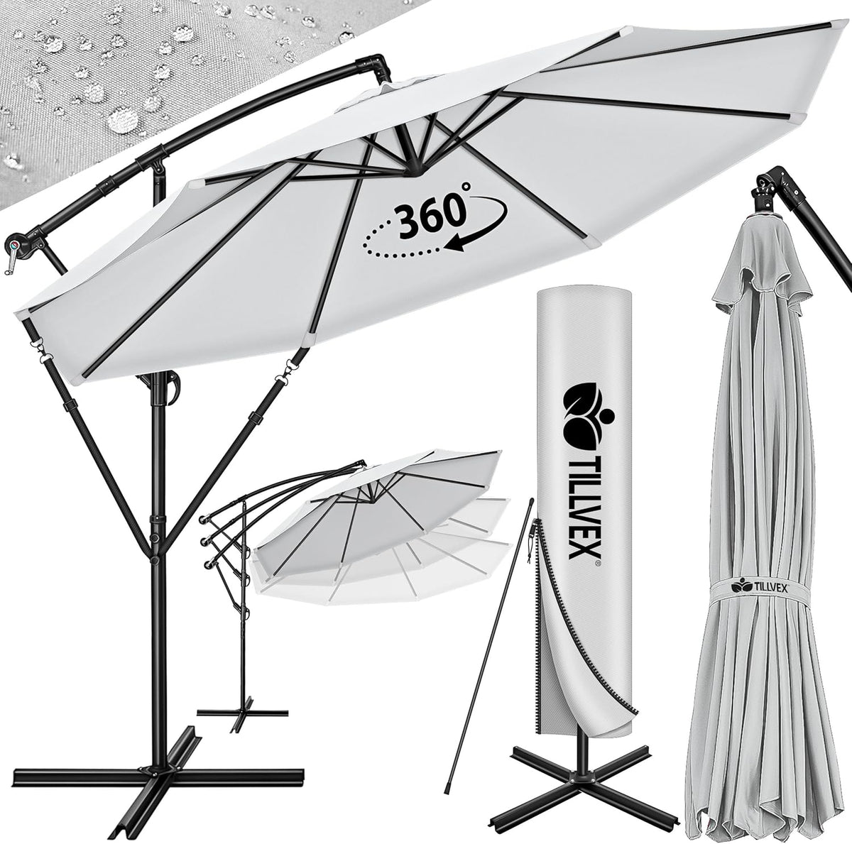 Tillvex® Parasol - Zweefparasol - Ø300cm - 360° Draaibaar - Wit