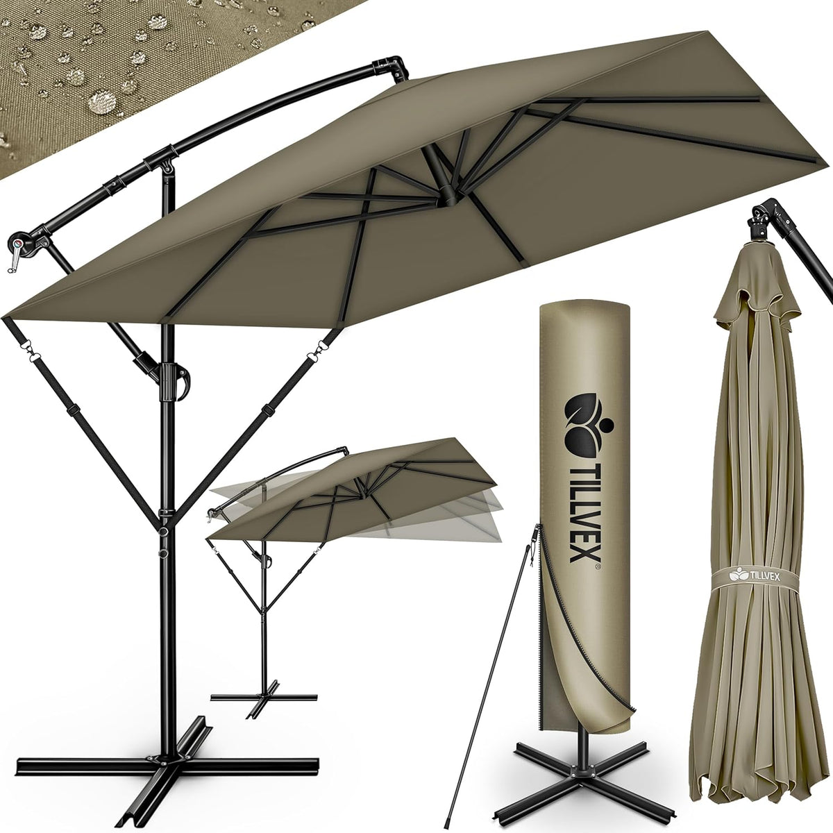 Tillvex® Parasol - Rechthoekig - 235x235cm - Verstelbaar - Bruin
