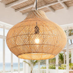Parrot Uncle Boho rotan hanglamp, 35 cm, natuurlijke bamboe lampenkap, mand hanglamp, in hoogte verstelbaar, E27-fitting voor woonkamer, slaapkamer, hal (geen gloeilamp) [energieklasse A]
