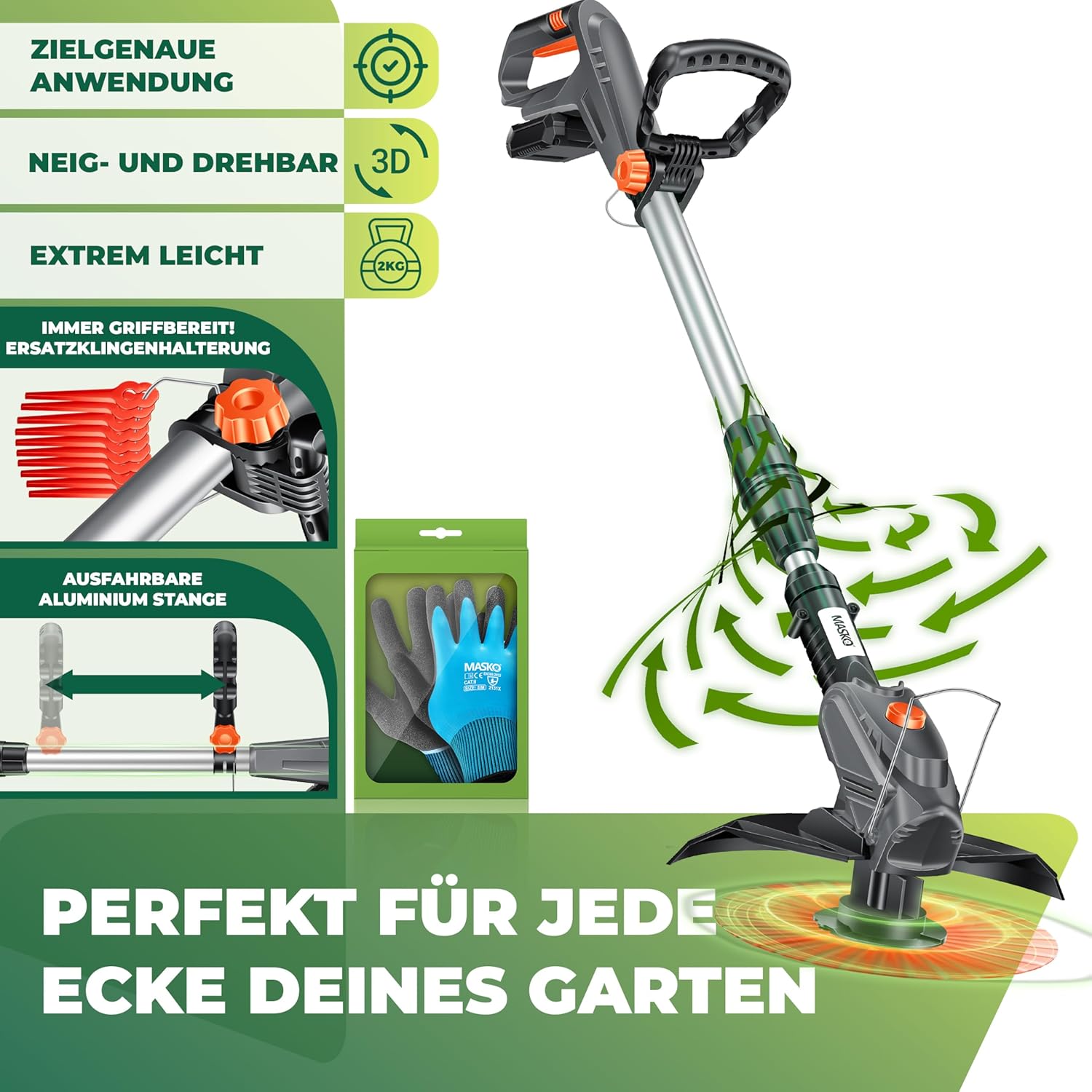 MASKO® Grastrimmer op accu - Bosmaaier - Grijs