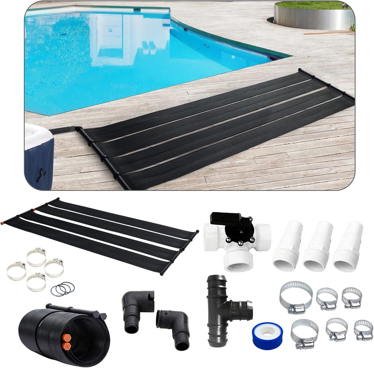 Zwembad verwarming - Solar mat - Set van 2 - 300x66 cm - Zwart - Arebos