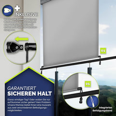 tillvex® Verticale zonwering, 200 x 250 cm, voor buiten en binnen, buitenrolgordijn, waterdicht, met handslinger, voor balkon, terras en tuin, balkonrolgordijn, zonwering van aluminium, rolgordijn met
