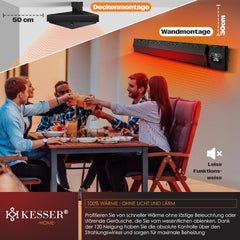KESSER® Donkere warmtestraler, warmtestraler, warmtestraler, met afstandsbediening en wifi-app, 2400 W, terrasverwarming, infrarood terrasverwarming, wandverwarming, zwarte straler, kwartsstraler,