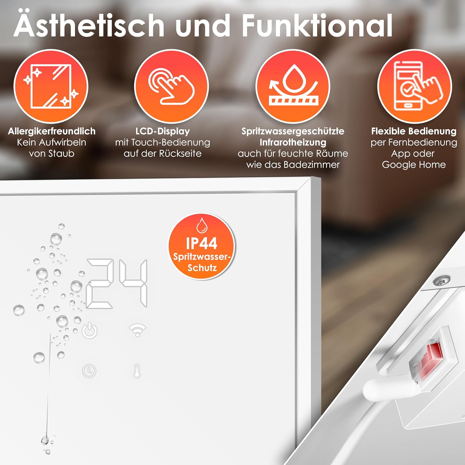 KESSER® Infraroodverwarming, energiebesparend, infrarood staand apparaat en wandmontage, elektrische verwarming, 540 W, met afstandsbediening, thermostaat en app-bediening, elektrisch