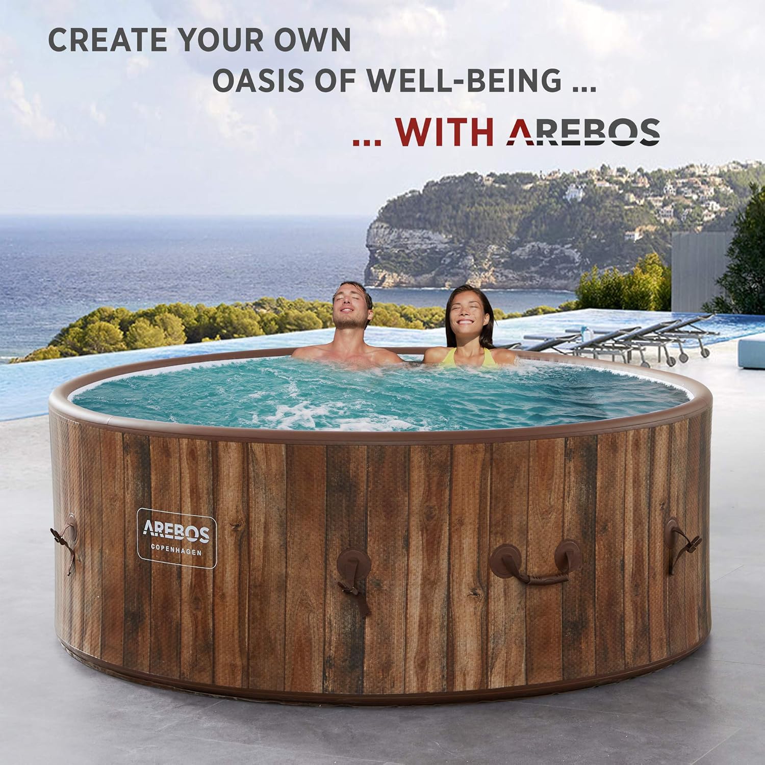 Arebos - Hottub voor Innen en Buiten - 7 Persoons - 130 Luchtstralen - 180 cm - 1120L - Opblaasbaar Bubbelbad Massage