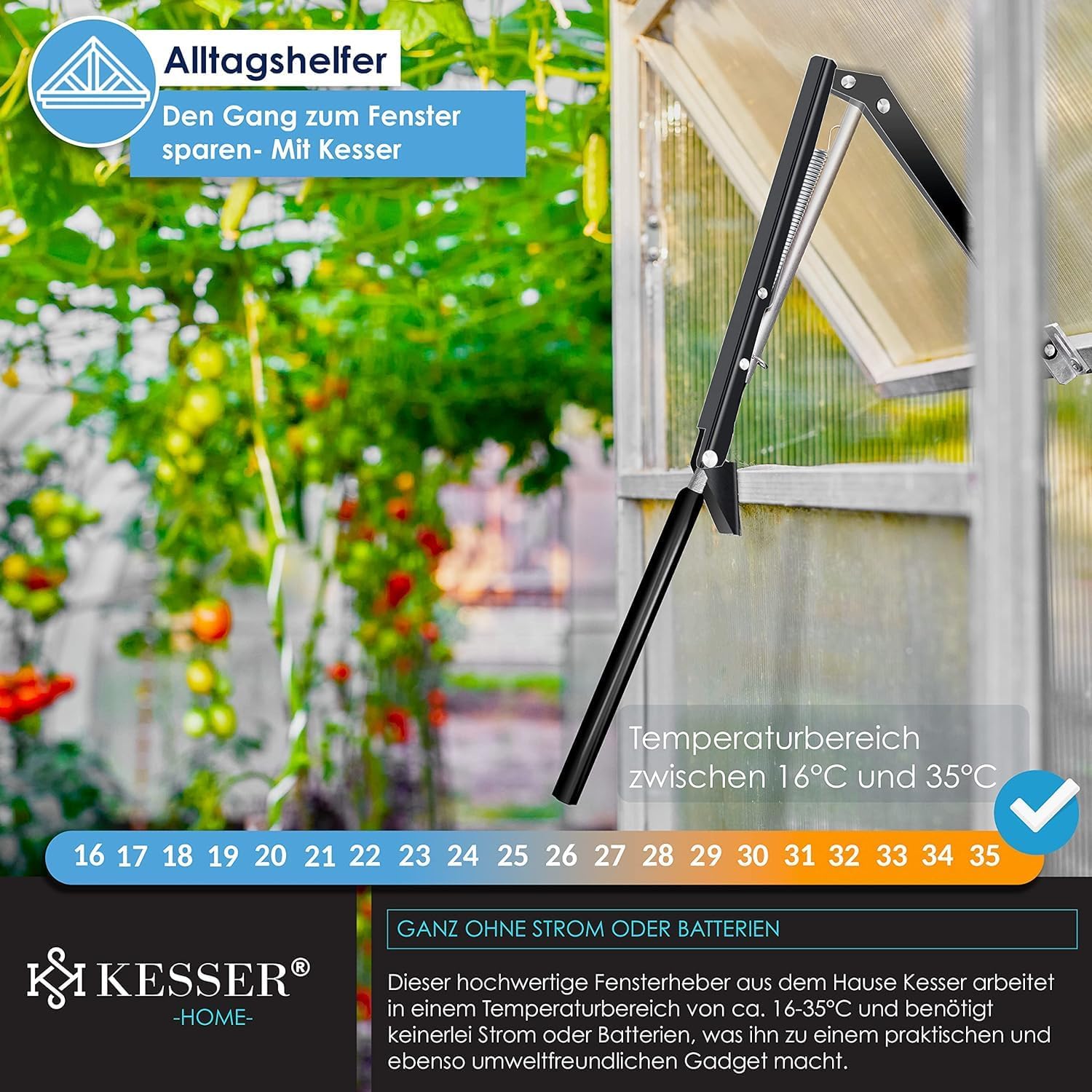 KESSER® Automatische raamopener voor broeikassen - 45 cm - Zwart