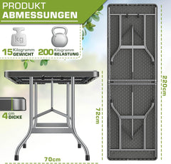 Inklapbare tafel - Klaptafel - Vouwtafel - 220x70 cm - Grijs - Tillvex