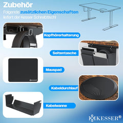 KESSER® In hoogte verstelbaar bureau, elektrisch, 160 cm x 70 cm, ergonomisch sta-zit-bureau, 3-functie-geheugenbesturing, incl. 360° wielen en USB-oplaadpoort, computertafel voor thuiskantoor