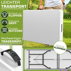 Inklapbare tafel - Klaptafel - Vouwtafel - 220x70 cm - Wit - Tillvex