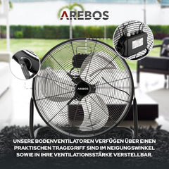 Vloerventilator - 50 cm - Industriele ventilator - Zwart - Arebos