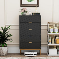 UEV Commode met 5 laden, ladekast smal 60x34x110cm, met kantelbeveiliging en metalen voet, zwart