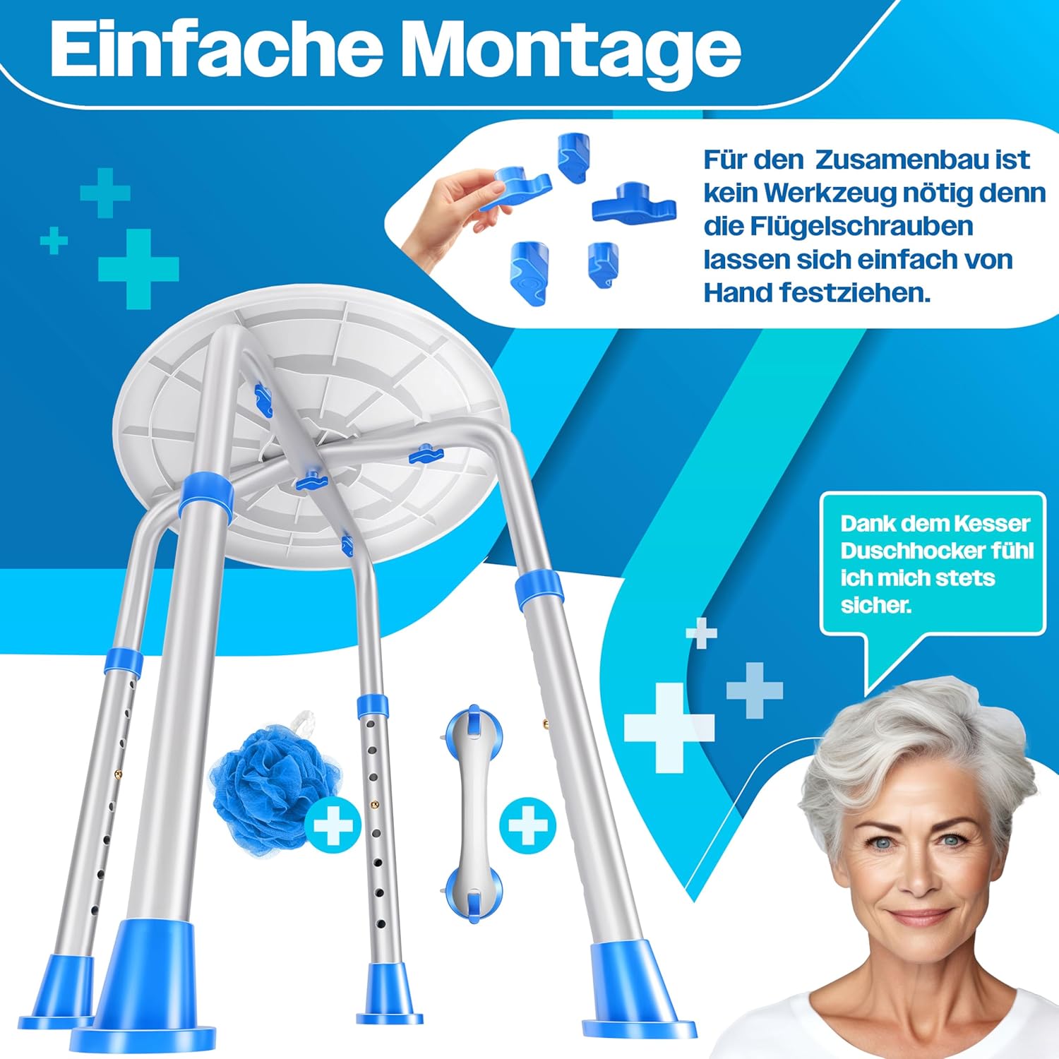 KESSER® Douchekruk - Douchestoel - Verstelbaar - Antislip - Blauw