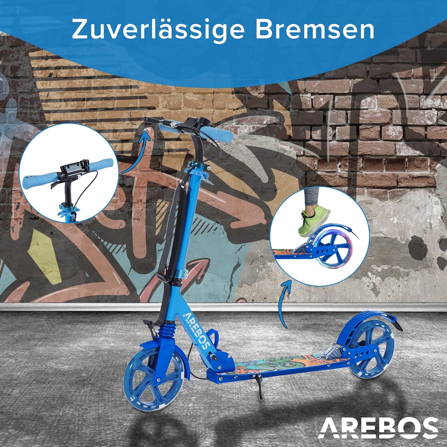 Kinderstep - LED Wielen - Verstelbaar - Vouwbaar - Blauw - Arebos