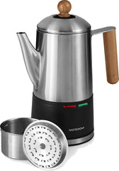 Gastronoma 18150001 Koffiepercolator, koffiemachine, 0,75 liter, 6 kopjes, roestvrij staal, hout, 650 watt