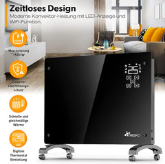 Convectorkachel - Elektrisch - Kachel - Heater - Verwarming - Zwart - 1500W - TRESKO