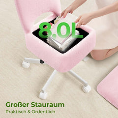 Rolanstar Make-uptafelstoel met opbergruimte, make-upstoel, in hoogte verstelbaar, 360° draaibaar, bureaustoel met comfortabele inklapbare rugleuning, voor make-uptafel, slaapkamer, kantoor (roze, S)