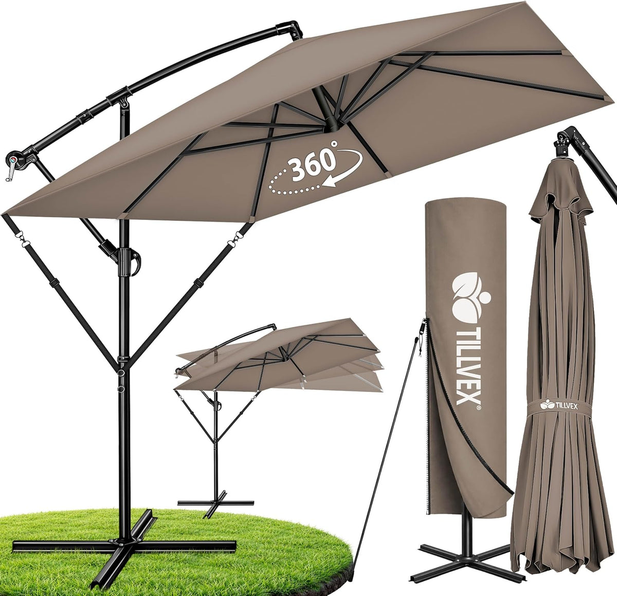 Zweefparasol - Tuinparasol - Parasol 235x235 cm - Met voet - Met Parasolhoes - Tillvex