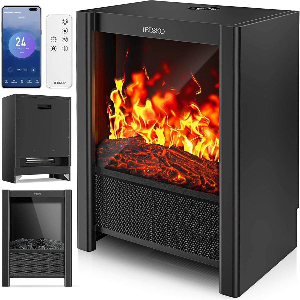 Sfeerhaard elektrisch - Elektrische haard - Met verwarming - 2000W - Zwart - TRESKO