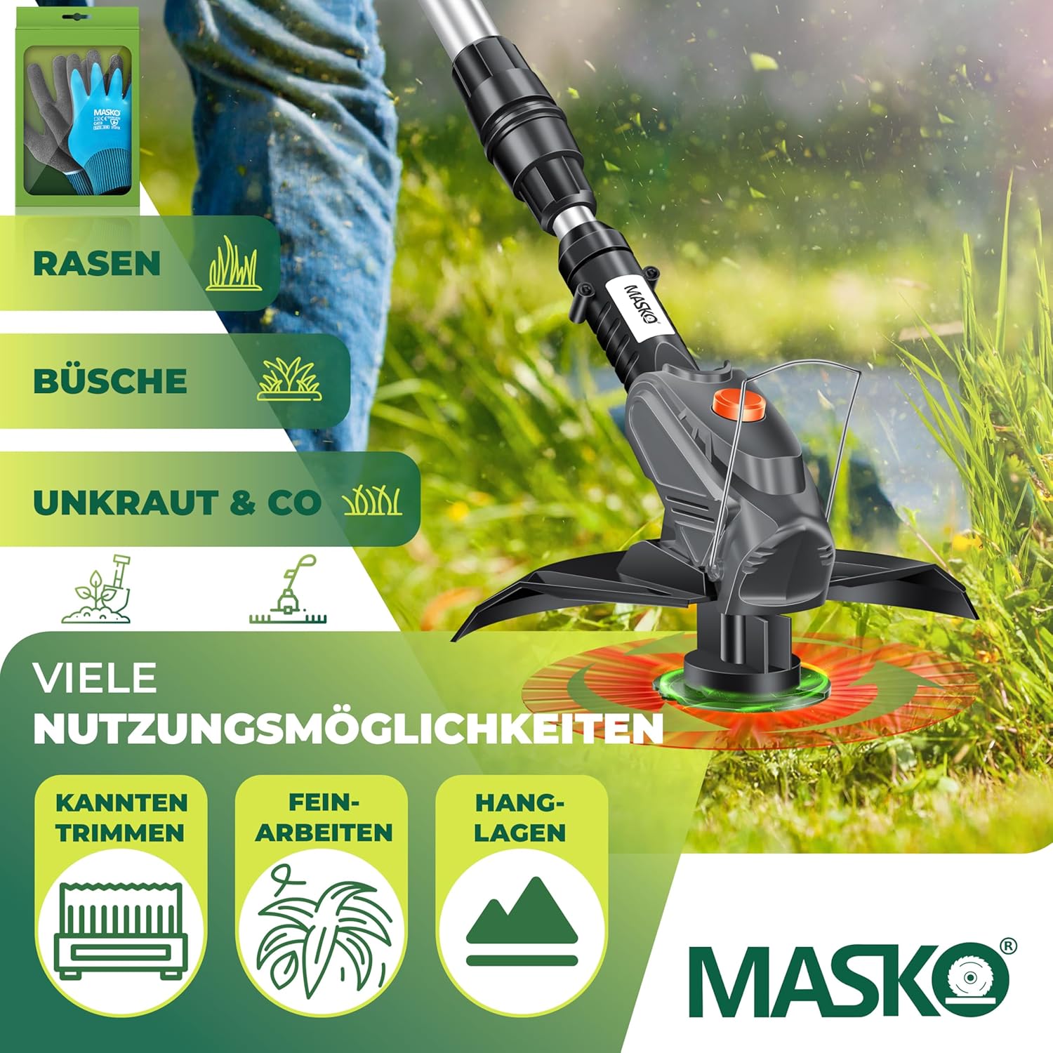 MASKO® Grastrimmer op accu - Bosmaaier - Grijs