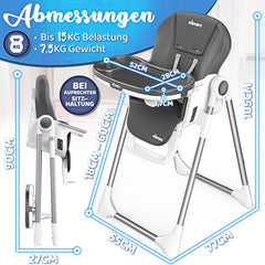 KIDUKU® Kinderstoel voor baby's, 3-in-1 met opzetstuk voor pasgeborenen + slabbetje, activiteitsboog en tafel, kinderstoel, inklapbaar, met ligfunctie, in hoogte verstelbaar, meegroeiend, 0-36 maanden
