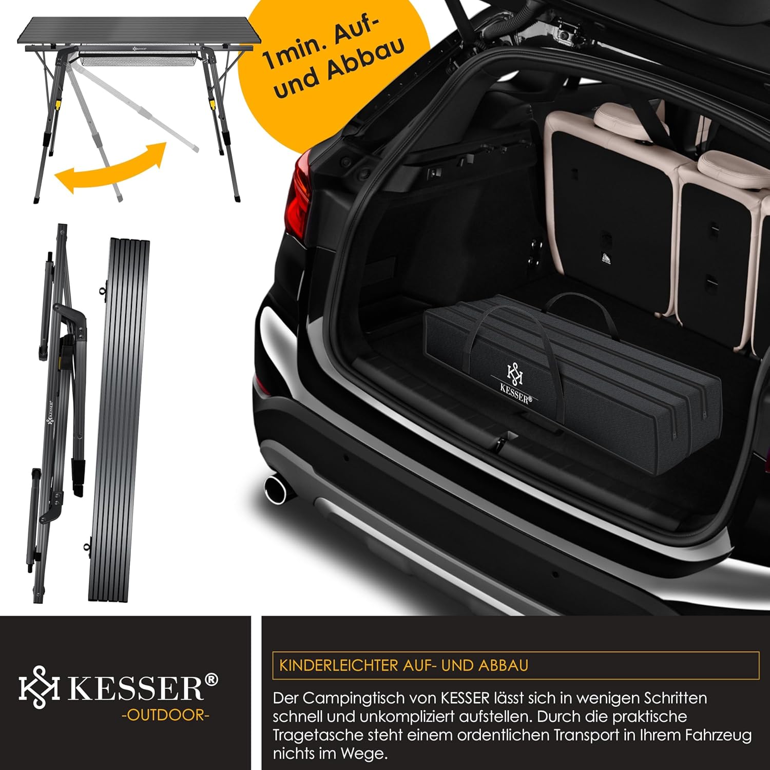 KESSER® Campingtafel Opvouwbaar - Verstelbaar - 90x53cm - Antraciet