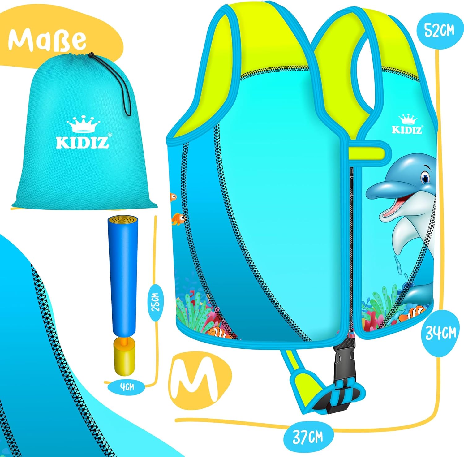 KIDIZ® Zwemvest voor kinderen - M - 2-5 jaar - Veiligheidsgordel - Blauw
