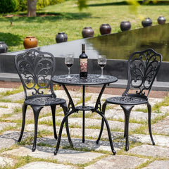 Bistroset voor buiten, 3-delig, gegoten aluminium, bistrotafel en stoelen, 2-delige set met parasolgat van 5 cm, weerbestendige bistrotafelset voor de veranda