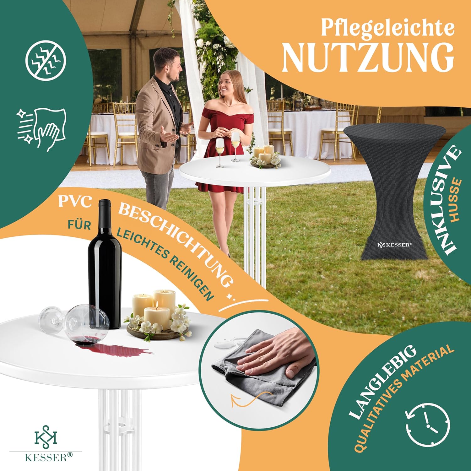 KESSER® Gastro statafel, inklapbaar, bistrotafel, gepoedercoate roestvrijstalen plaat, in hoogte verstelbare poten, feesttafel, diameter 70 cm, binnen en buiten, ontvangsttafel inclusief hoes,