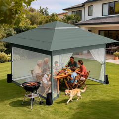 Huracan Pop-up paviljoen, 3,6 x 3,6 cm, waterdicht, stabiel, winterbestendig, vouwpaviljoen, tuin, met 4 muggennetten, zijpanelen en zandzakken, in hoogte verstelbaar tuinpaviljoen, dubbel dak
