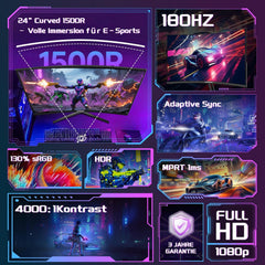 Gaming Monitor - Beeldscherm computer - 24 inch - Curved - 180Hz - FHD - Amzfast