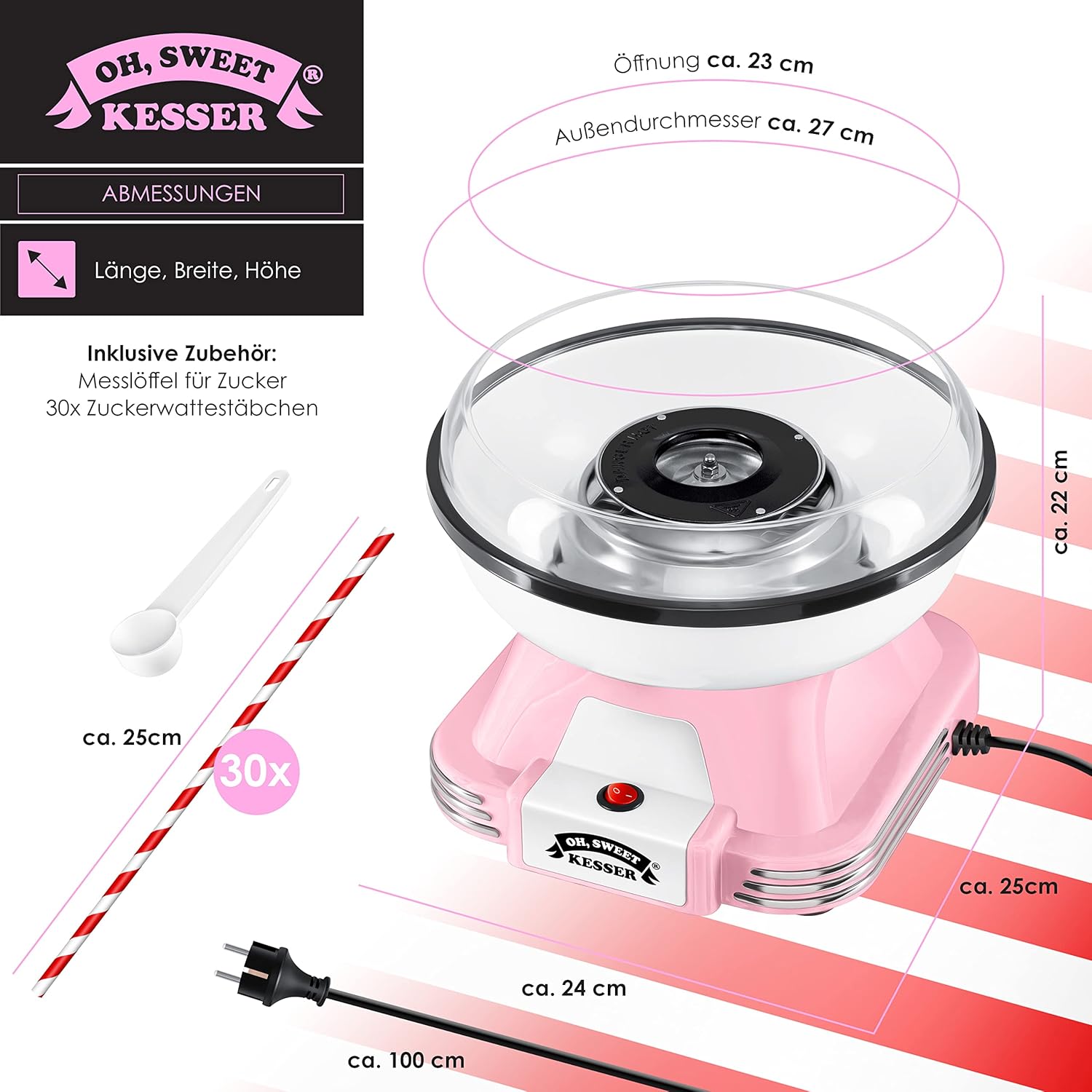 KESSER® Suikerspinmachine - Retro - 500W - Roze/Wit