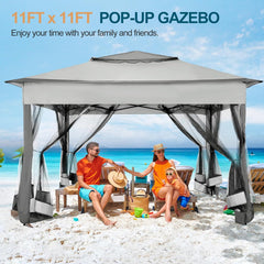 HOTEEL Tuinpaviljoen, 3 x 3 m, pop-up paviljoen met muggennet, waterdicht, stabiel, winterbestendig, dubbel dak, campingpaviljoen, vouwpaviljoen met zandzak voor achtertuin, feesten, gazon