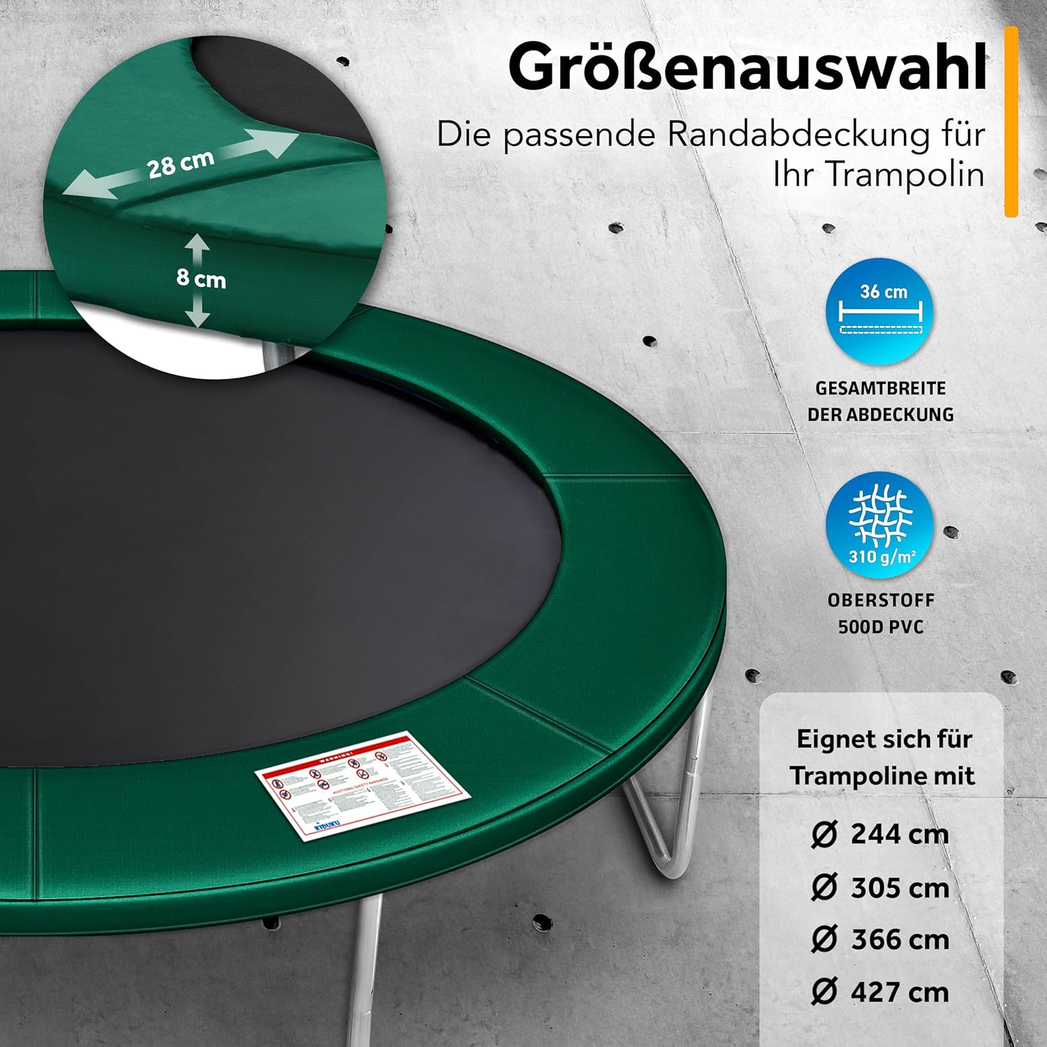 Kiduku Trampoline Randafdekking - Rand - Ø305cm - Groen