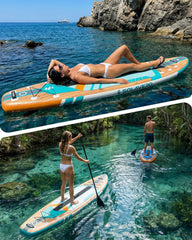 SOLAVERO Opblaasbaar Stand-Up Paddleboard, 350 x 89 x 15 cm, opblaasbare peddel, geschikt voor volwassenen tot 200 kg, voor 2 personen, voor beginners en alle niveaus, met verstelbare peddel, pomp, leash, tas en rugzak