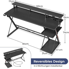 Gaming bureau - Gaming desk - Gaming tafel - 120x47 cm - Zwart - SEVEN WARRIOR •