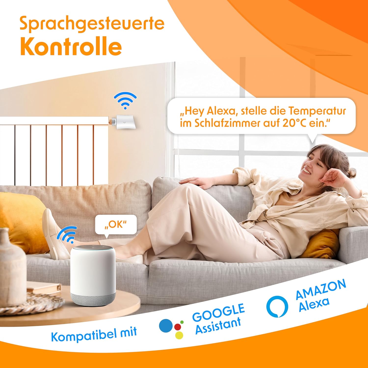 KESSER® Radiatorthermostaat, wifi, verwarmingsthermostaat, wifi met Smart Home App bediening, thermostaat Alexa, Google Assistant met 6 radiatorventielen, energie en kosten besparen