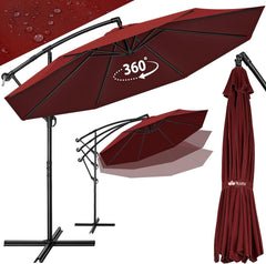 Zweefparasol - Tuinparasol - Parasol 350 cm - Met voet - Met Parasolhoes - Rood - Tillvex