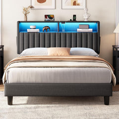 Bedframe met lattenbodem - 90x200 cm - Metaal - Grijs - Rolanstar