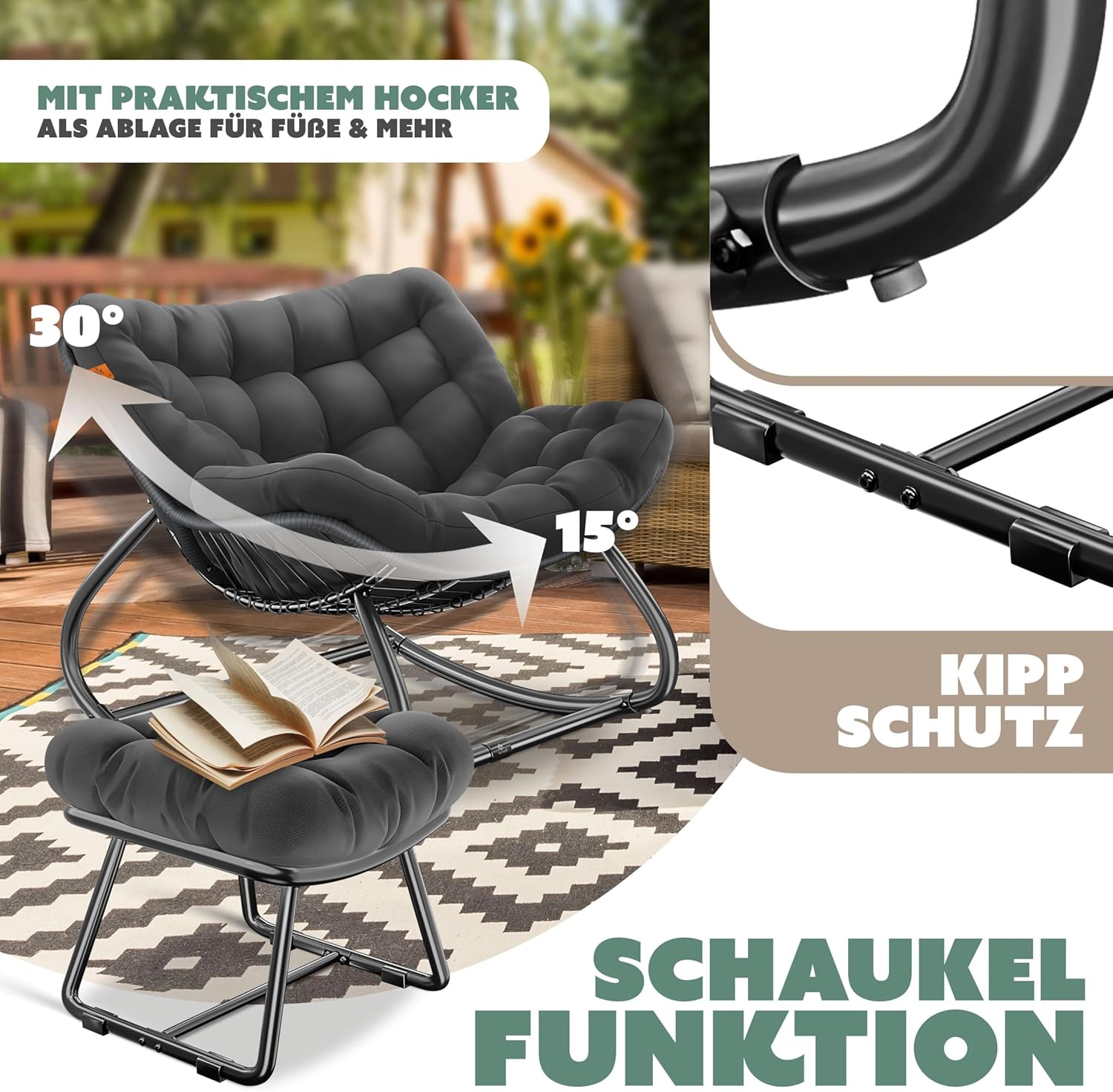 KESSER® Ergonomische schommelstoel - Relaxstoel - Antislip - Antraciet •