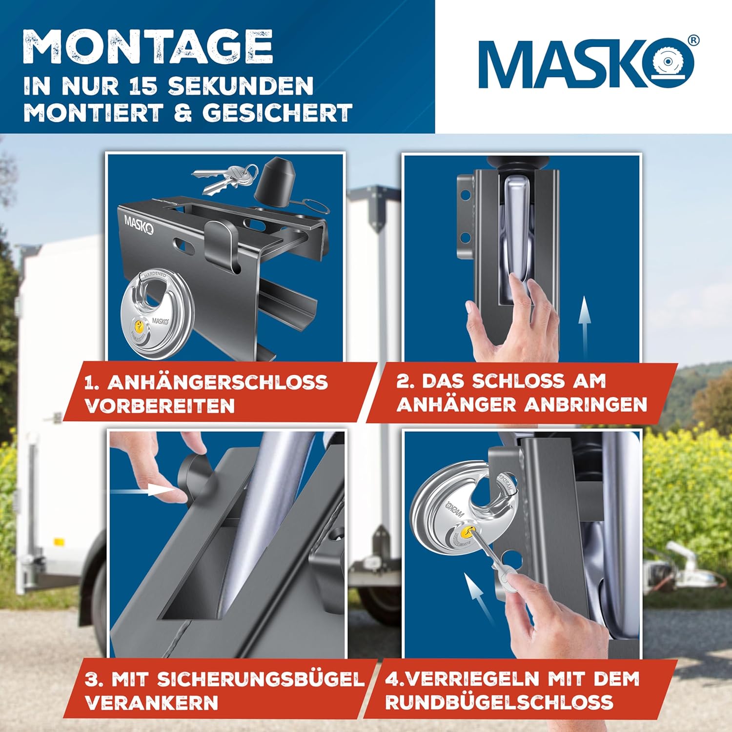 MASKO® Aanhangerslot met scharniersysteem - Diefstalbeveiliging - Antraciet •