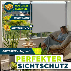 tillvex Klemluifel, verticale luifel met handslinger, zonder boren, inkijkbescherming, uittrekbaar en ondoorzichtig, verticale zonwering, terras, tuin, inkijkbescherming, weerbestendig, grijs, 150x310cm