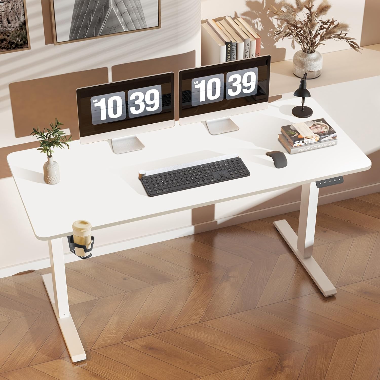 FLEXISPOT FQ Pro Elektrisch Hefbaar Bureau 120x60cm, Hefbaar Bureau met Volledig Tafelblad, Obstakel Retractie, 4 Geheugenfuncties, Staand Bureau voor Kantoor & Thuis & Telewerken, Wit