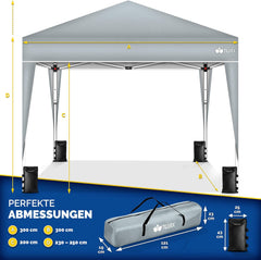 tillvex Paviljoen, 3 x 3 m, waterdicht, set van 4 zandzakken, pop-up vouwpaviljoen, stabiel en in hoogte verstelbaar, tuintent, uv-bescherming 50+, partytent met tas voor tuin, grijs