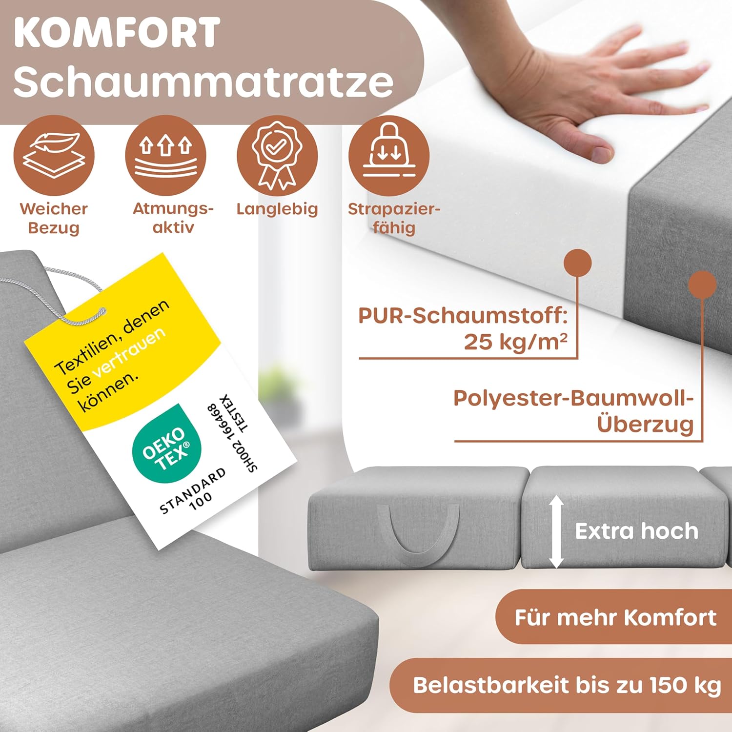 KESSER® Opvouwbaar matras - 90x200cm - Logeerbed - Grijs