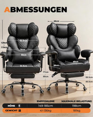 COMHOMA Ergonomische gamingstoel, bureaustoel, 180 kg, met verstelbare lendensteun en voetensteun, hybride design van kunstleer en mesh, 150° verstelbare rugleuning, hoge managersstoel, zwart