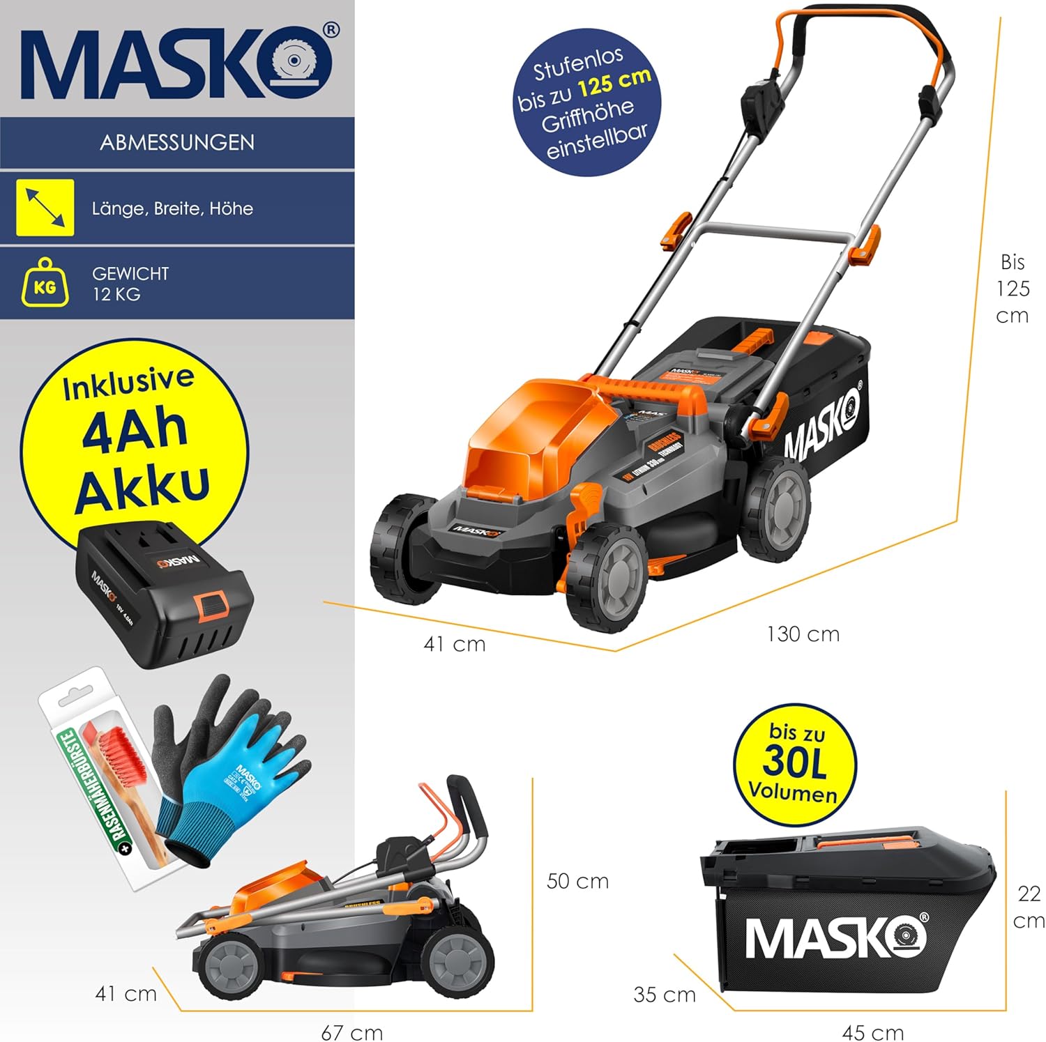 MASKO® Elektrische grasmaaier - Grastrimmer - 37cm - Grijs