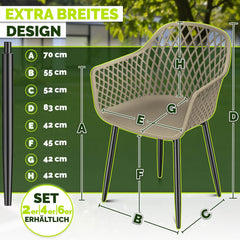 tillvex Tuinstoelen, set van 2, weerbestendig, met armleuning, belastbaar tot 120 kg, tuinstoelen, uv-bestendig, terrasstoel, tuinmeubelen, terras, balkon, beige