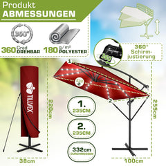 Zweefparasol - Tuinparasol - Parasol 330 cm - Met voet - Met Parasolhoes - Rood - Tillvex